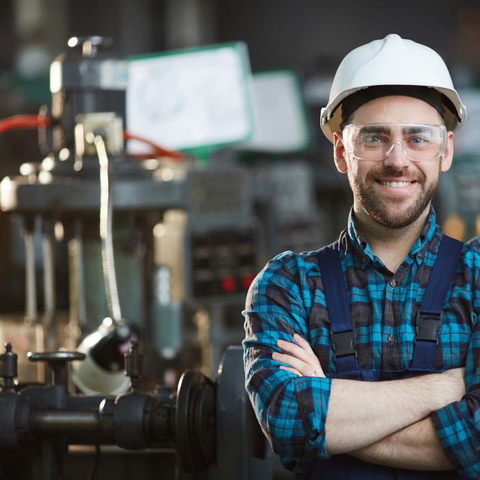 man with white construction hat